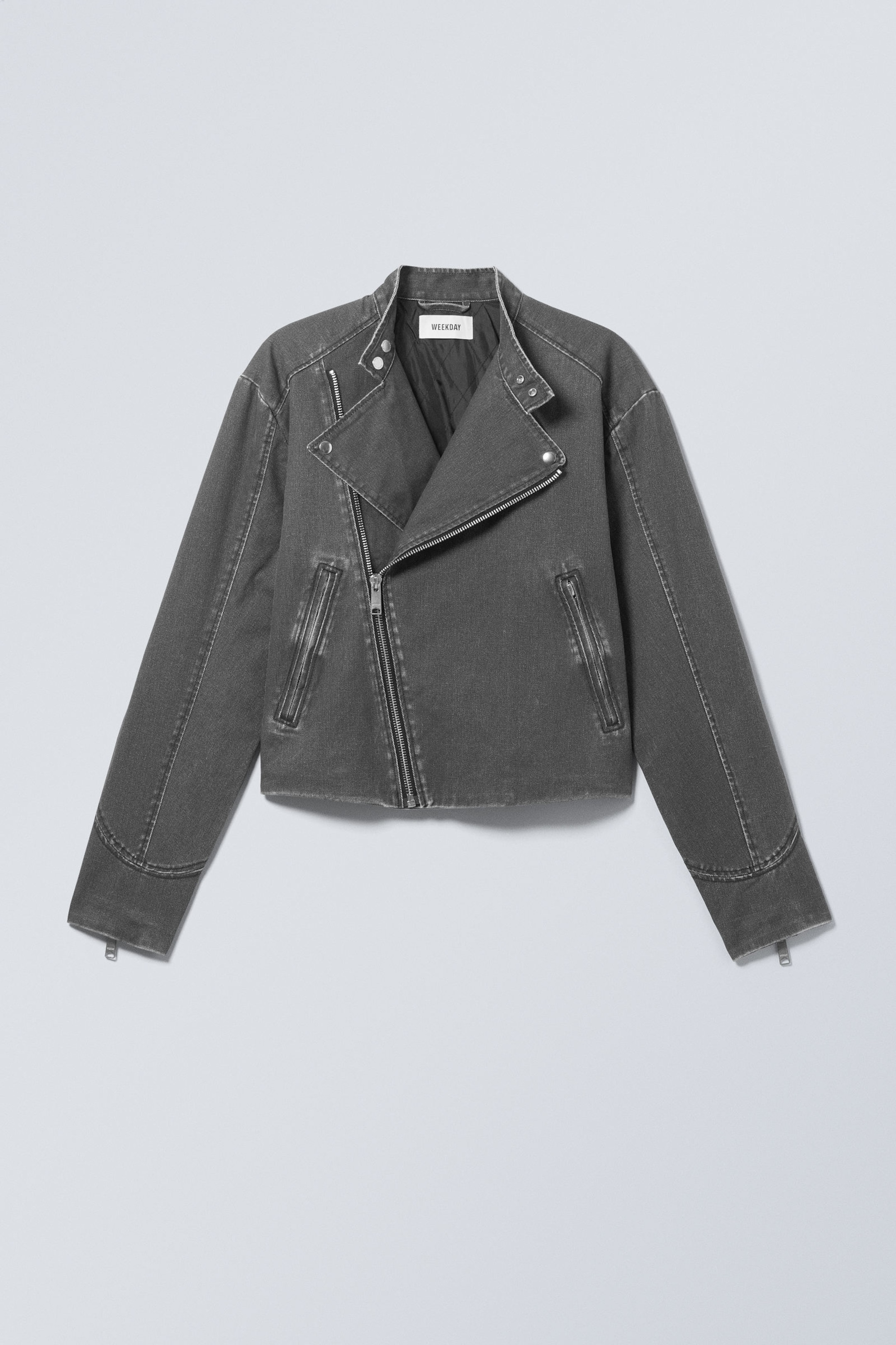 Washed Black - Luca Cotton Biker Jacket - 0