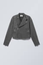 Washed Black - Luca Cotton Biker Jacket - 0