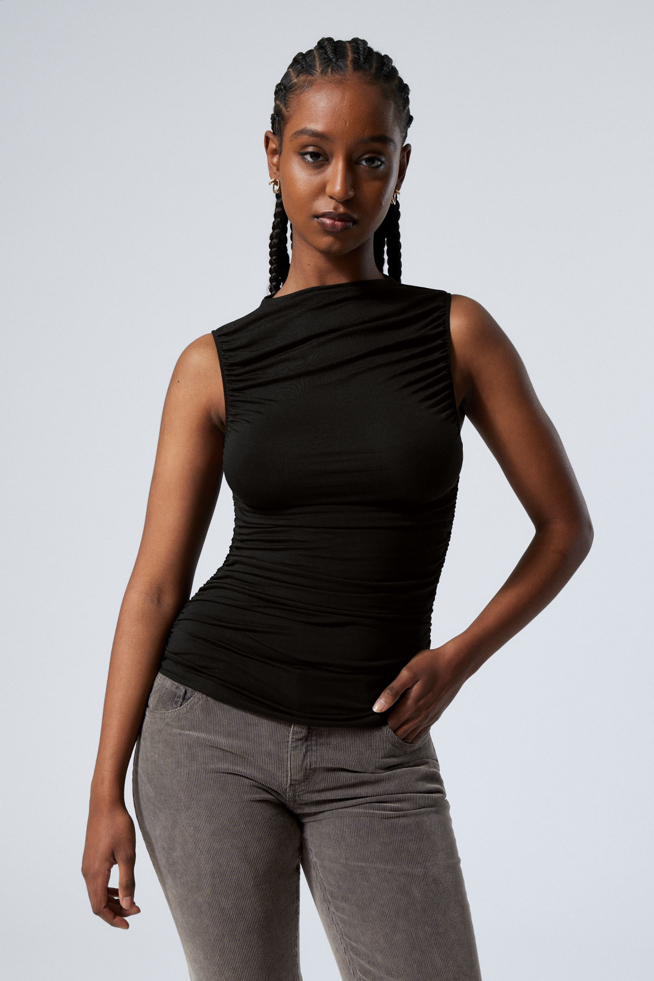 Black - Drape Mock-neck Top - 0