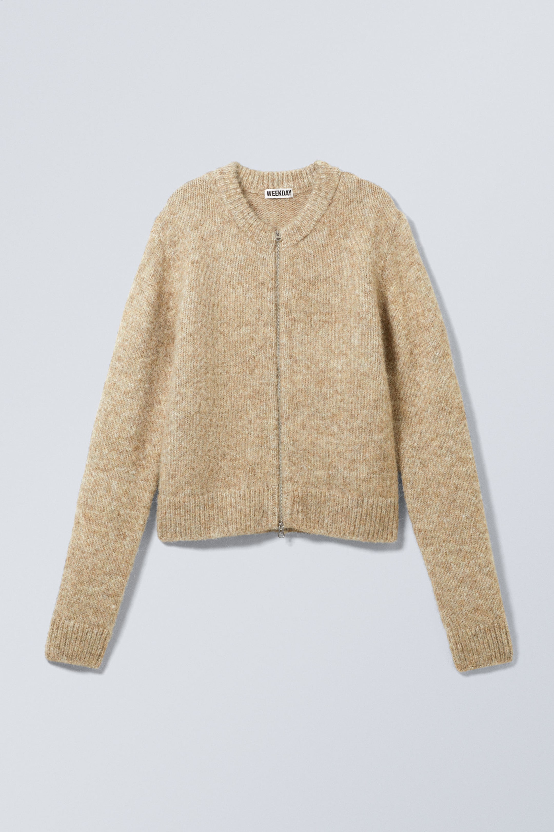 Beige Melange - Slim Knitted Zip Cardigan - 2