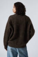 Dark Brown Melange - Oversized Knitted Mohair Blend Sweater - 3