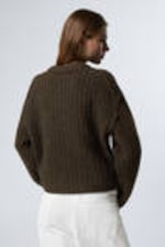 Dunkelbraun meliert - Strickjacke mit entspannter Passform - 3