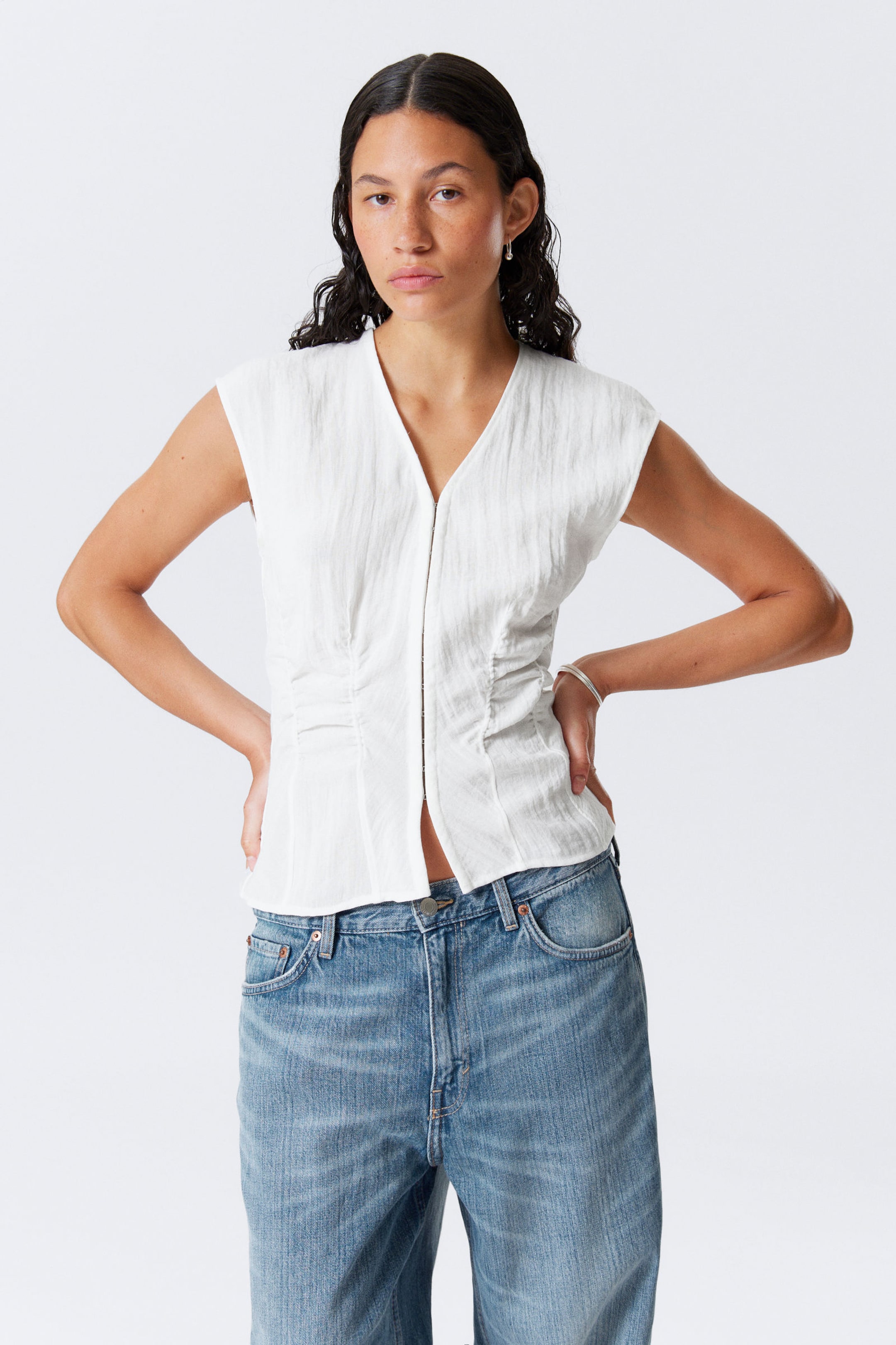 #F0EEED - Sleeveless Crinkle Top - 1