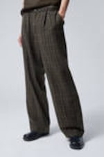 Dark Mole Check - Checked Loose Suiting Trousers - 1