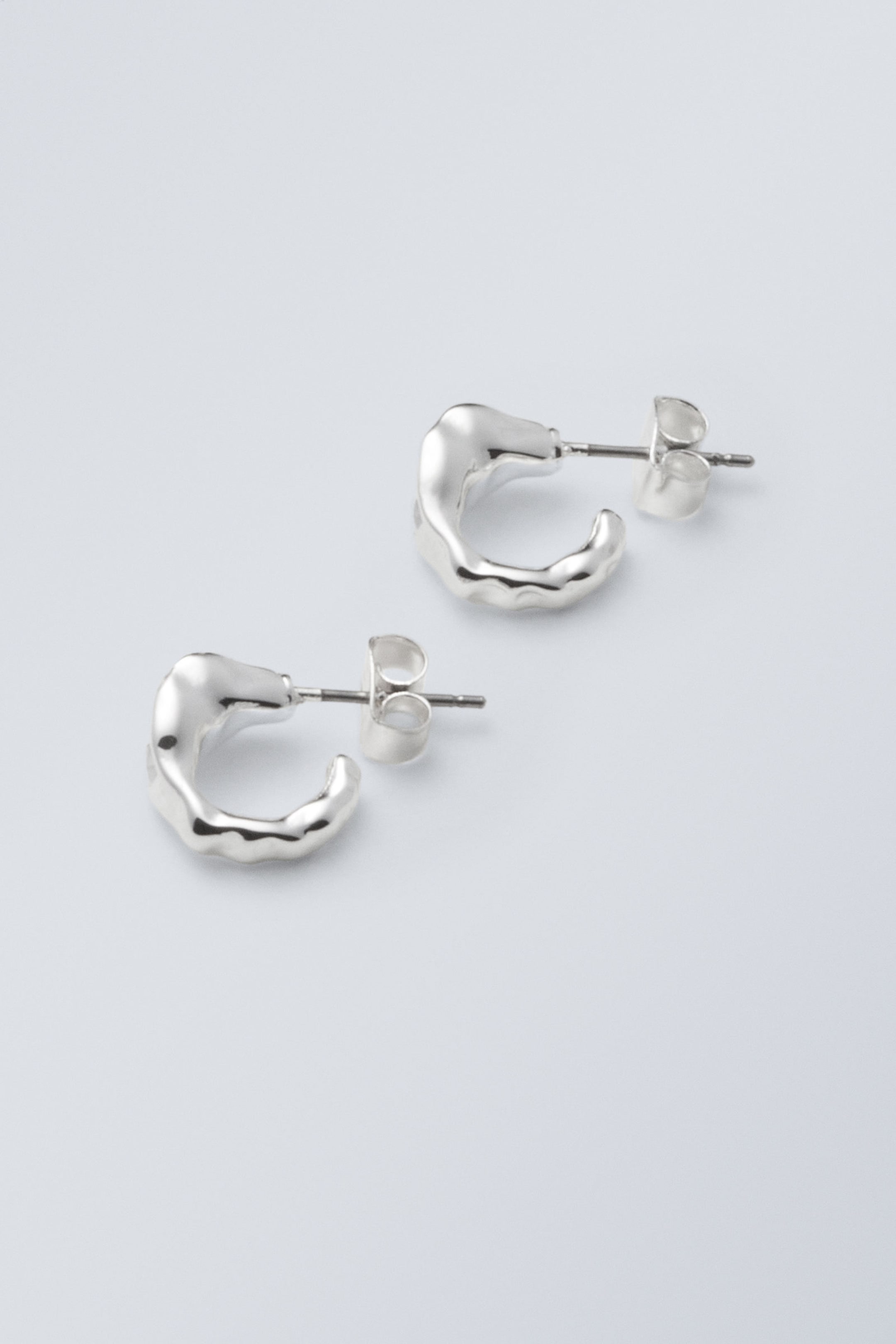 Silver - Irregular Mini Hoop Earrings - 0