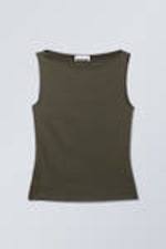 Khaki Green - Annie Sleeveless Boat-Neck Top - 2