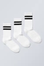 Weiß - Schwarze Streifen - Gestreifte Crew-Socken im 3er-Pack - 0