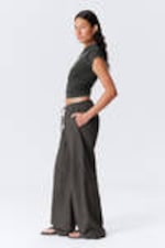 Dark Grey - Loose Fit Low Waist Washed Trousers - 2