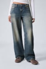 Steel Blue - Mittelblau - Ample Low Waist Loose Wide Leg Jeans - 1