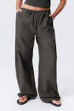 Dark Grey - Loose Fit Low Waist Washed Trousers - 1