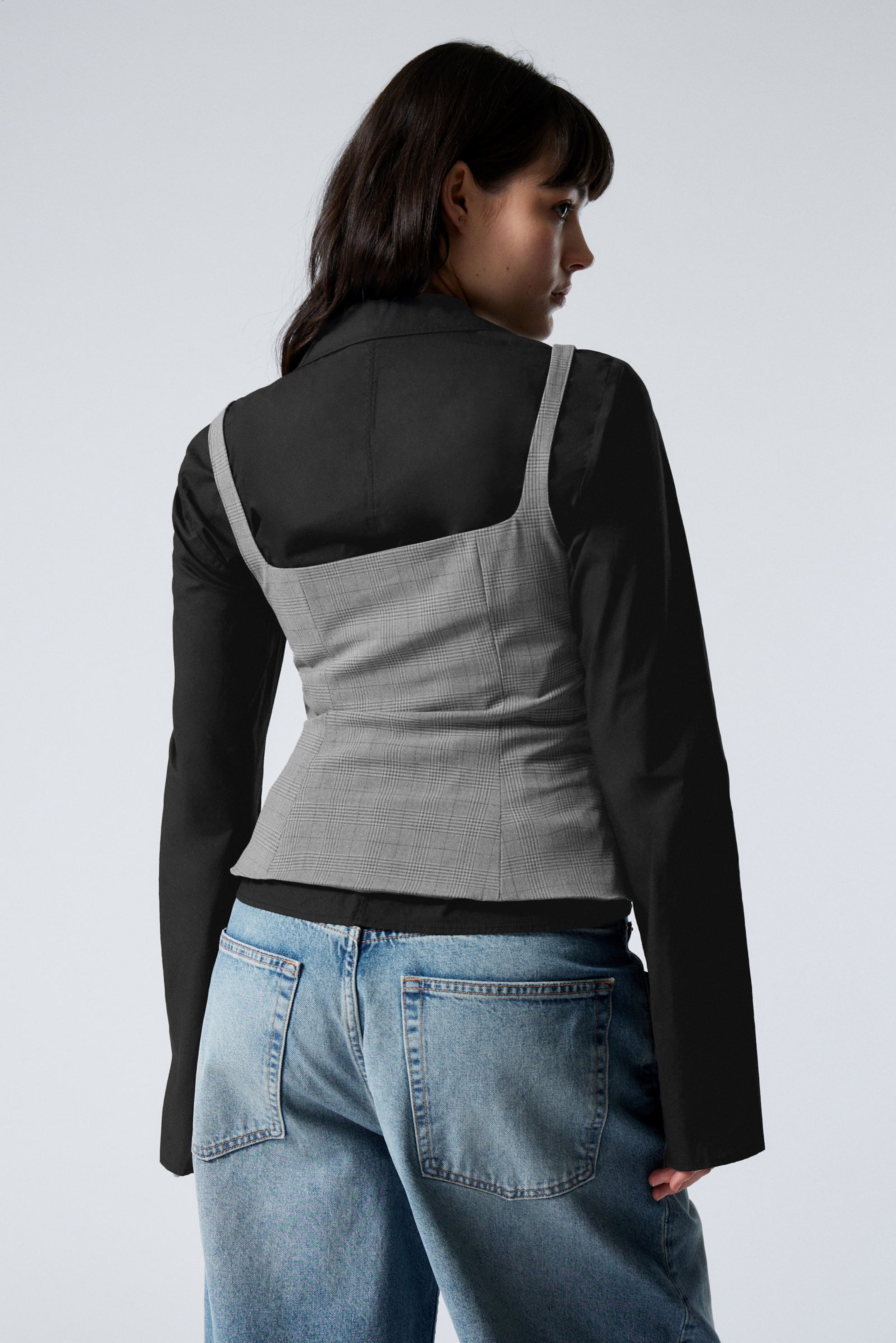 square neck waistcoat top - Checked Dark Mole | Weekday EU