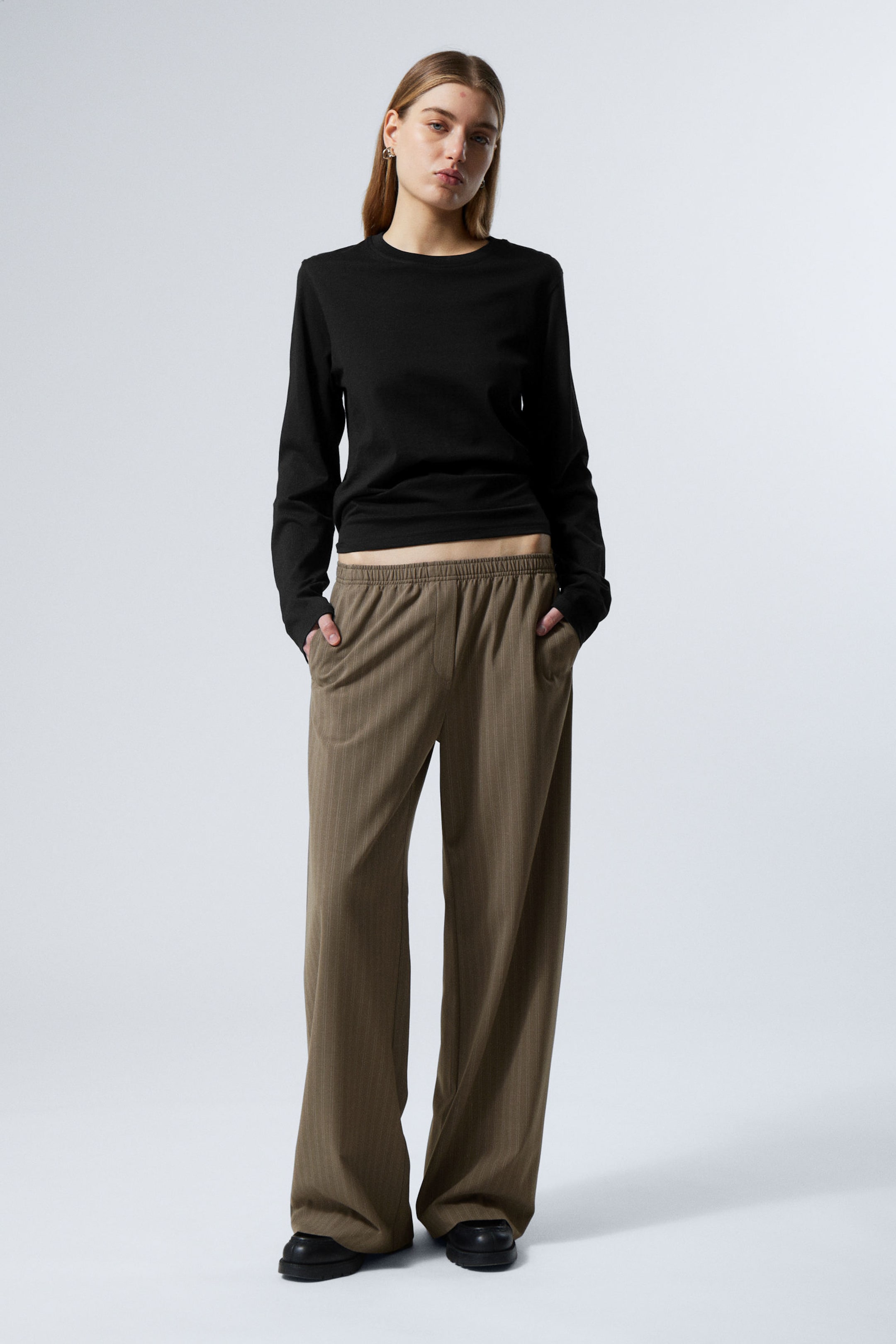 #5D5550 - Wide Pull On Suiting Trousers - 1