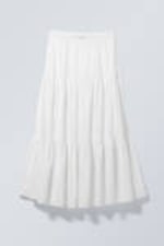 White - Tiered Maxi Poplin Skirt - 0