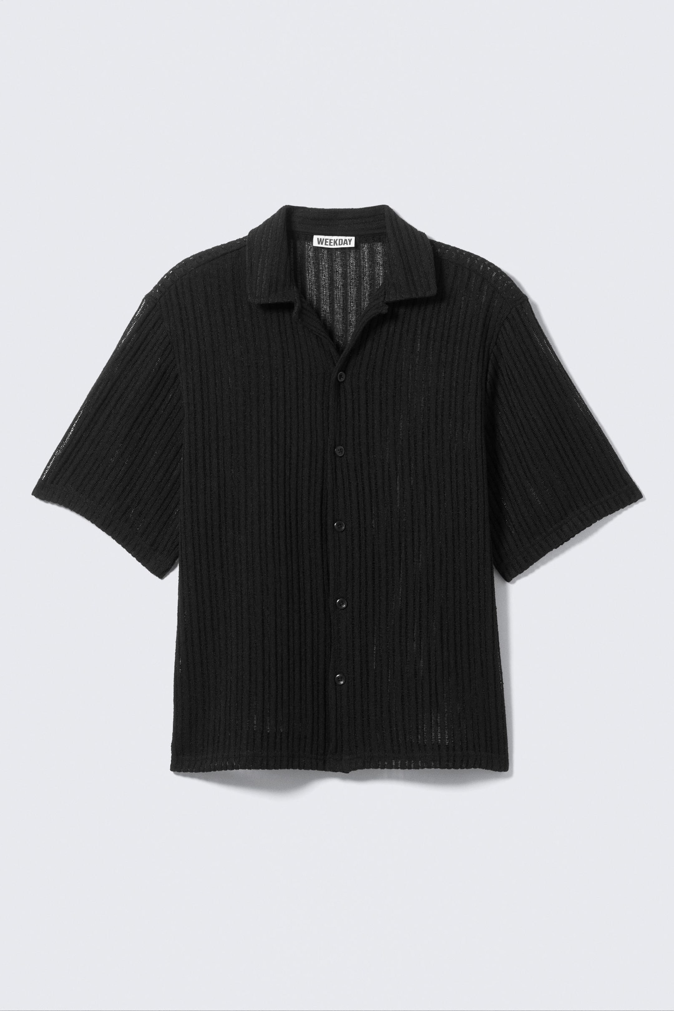 Black - Textured Short-Sleeved Resort Shirt - 4