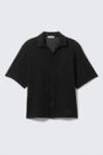 Black - Textured Short-Sleeved Resort Shirt - 4