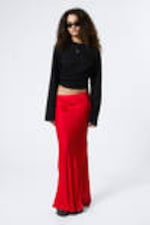 Bright Red - Low Rise Bias-Cut Satin Maxi Skirt - 0