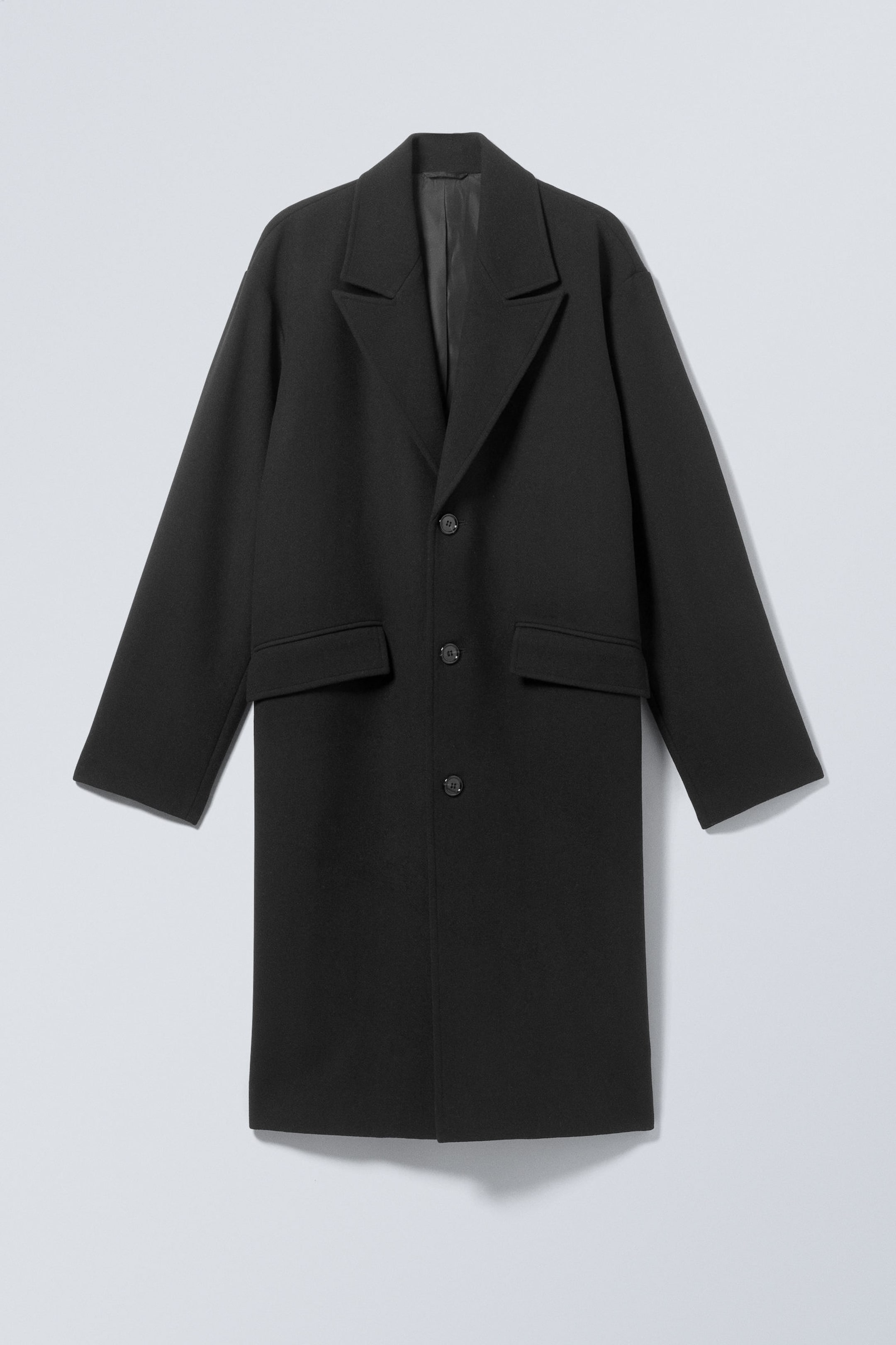 Black - Single Breasted Wool-blend Coat - 3