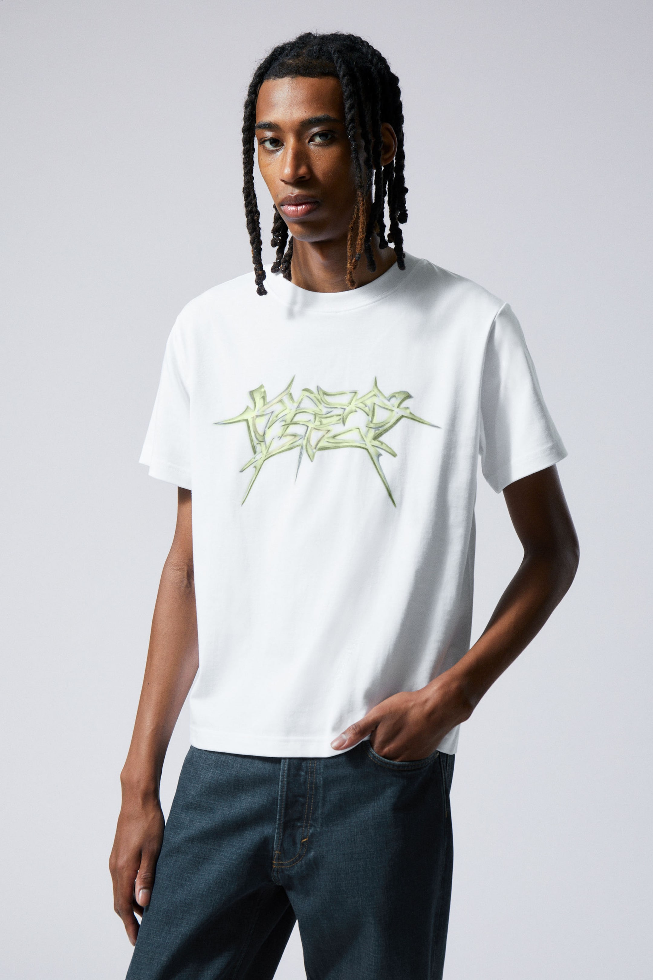 White - Blades of Metal - Boxy Graphic Printed T-Shirt - 0