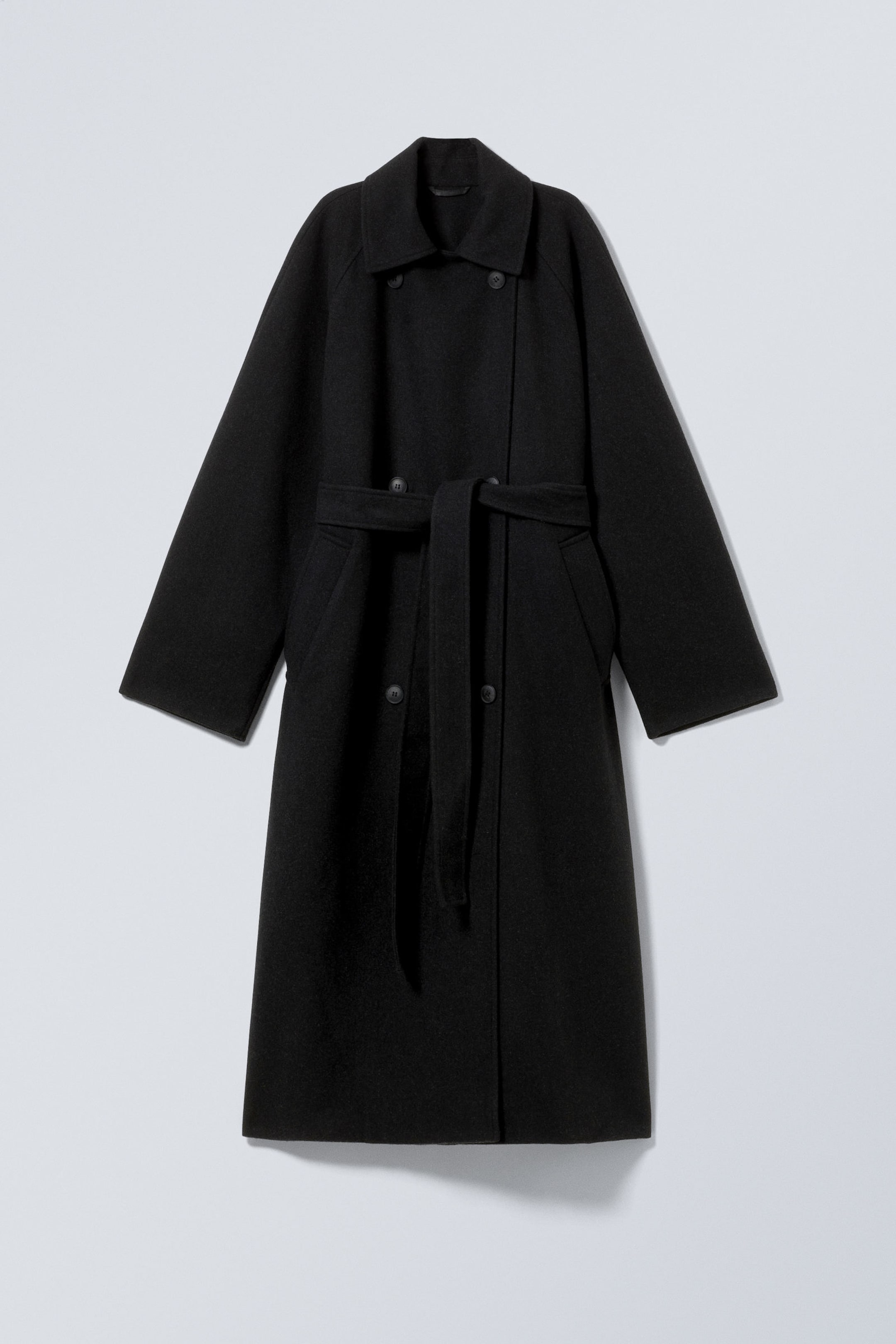 Black Melange - Oversized Double-Breasted Wool-Blend Coat - 3