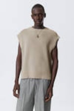 Beige - Loose Fit Knitted Cotton Vest - 0