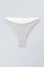 Light Grey Melange & White - Layered Cotton Mesh Brazilian Briefs - 0