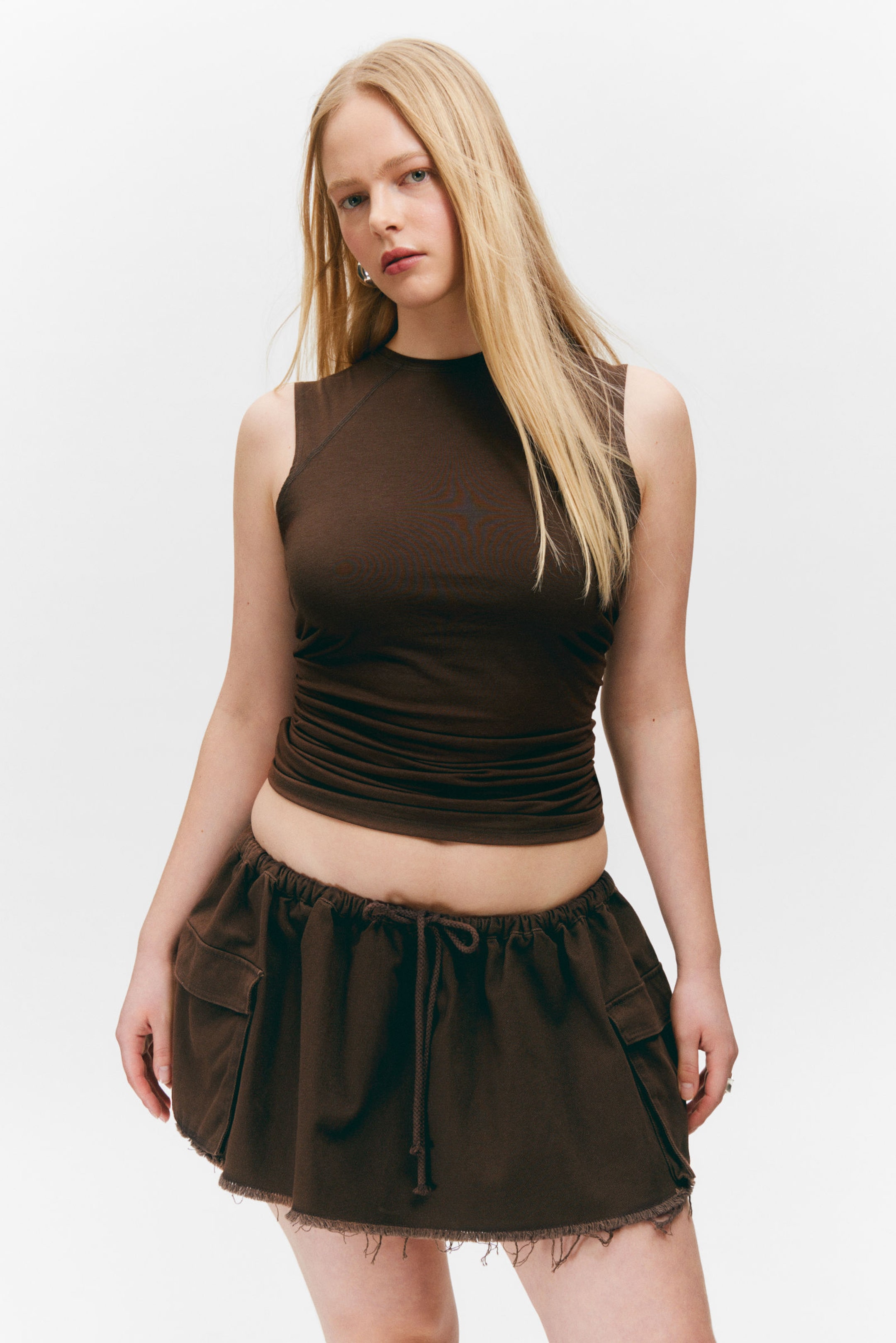 #423935 - Sleeveless Gathered Jersey Top - 1
