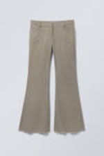 Striped Dusty Beige - Flared Eyelet Suit Trousers - 2