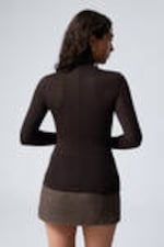 Dark Brown - Sheer Long Sleeve Turtleneck - 3