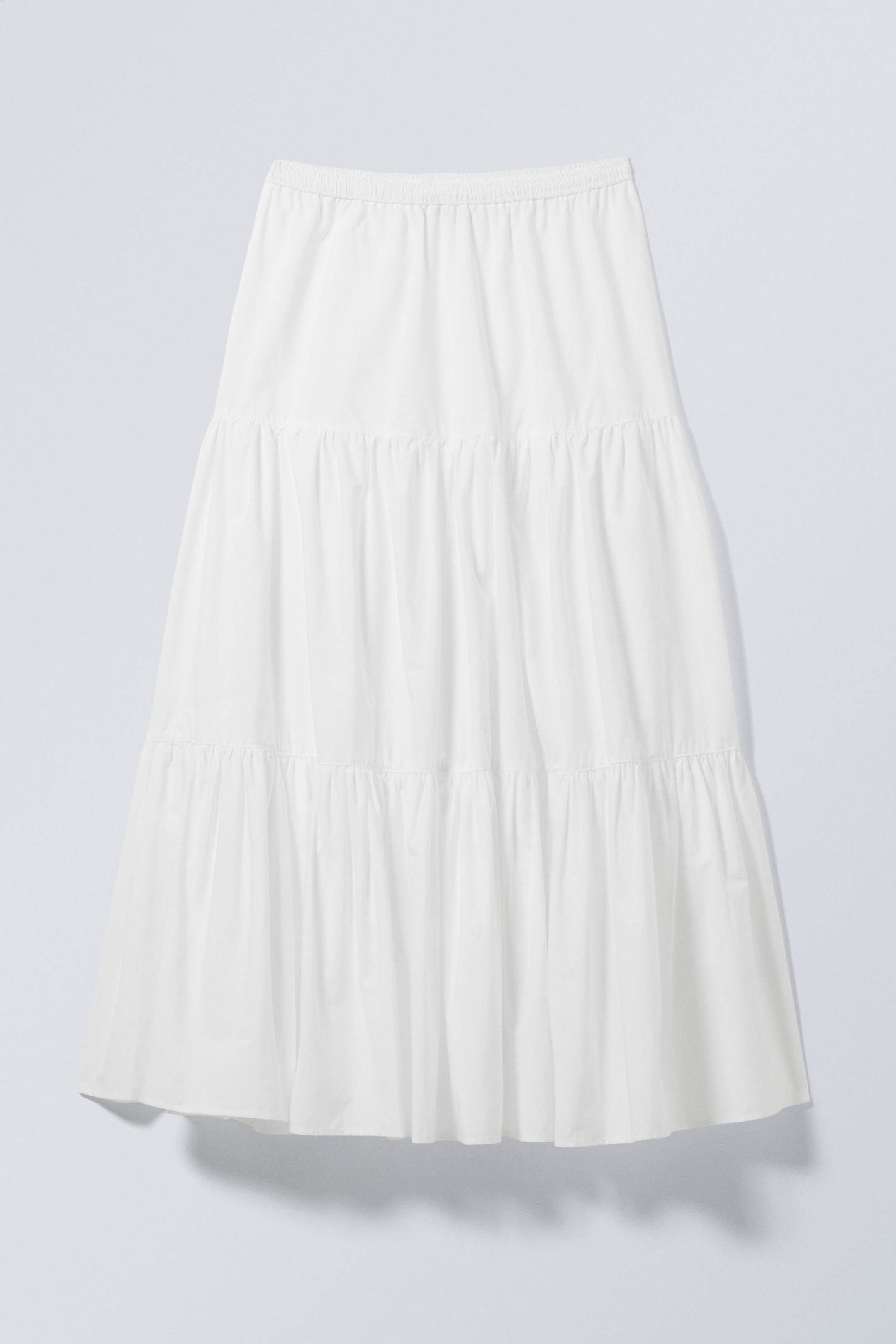 White - Tiered Maxi Poplin Skirt - 1