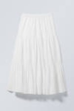 White - Tiered Maxi Poplin Skirt - 1