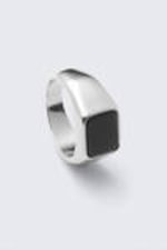 Silver - Black Stone - Tiger Eye Signet Ring - 0