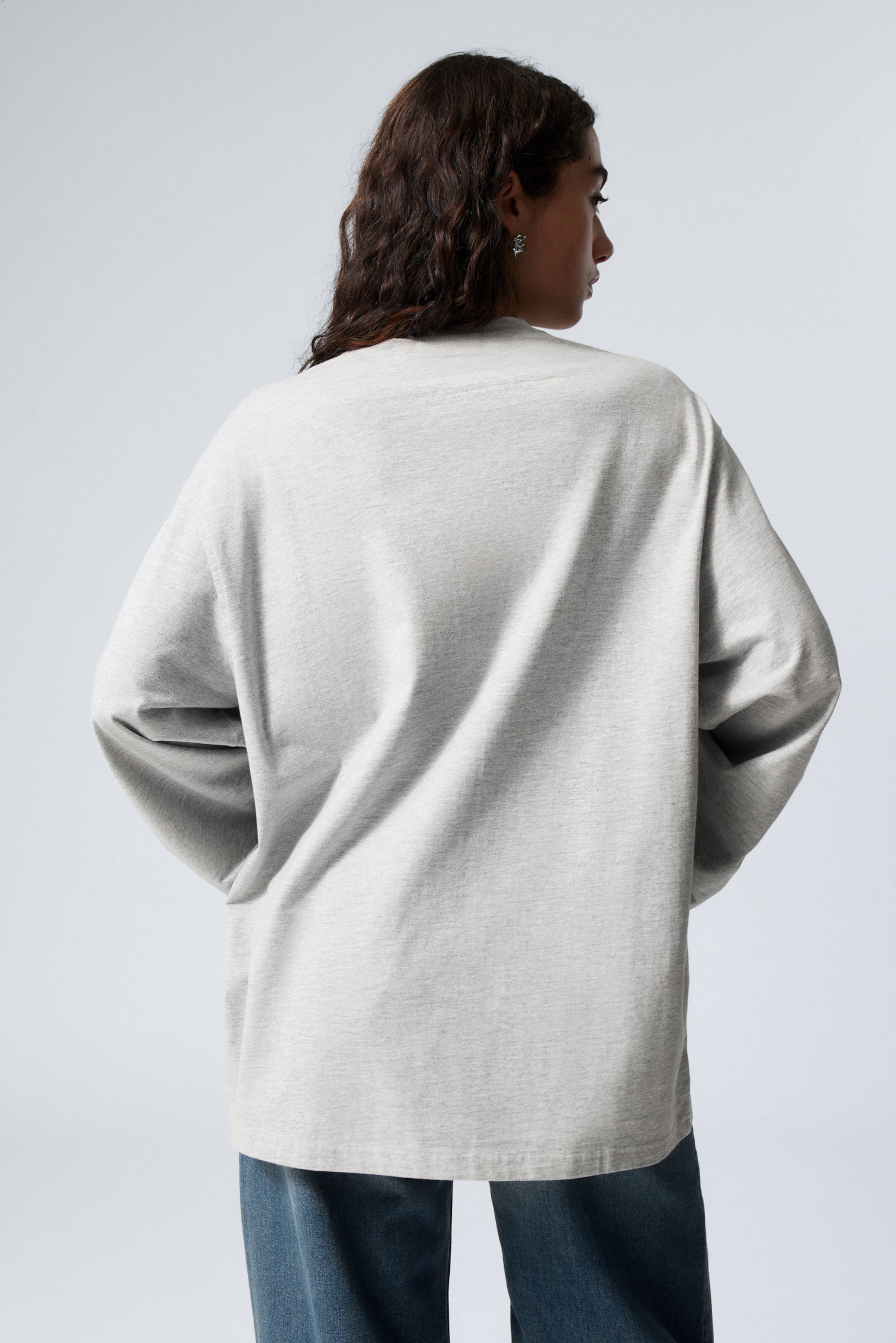 Lichtgrijs - Oversized T-shirt met lange mouwen - 3