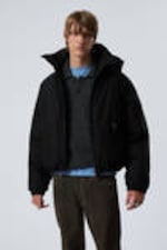 Black - Padded Hooded Puffer Jacket - 0