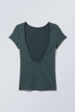 Dark Teal - Gizem Open Back T-shirt - 1