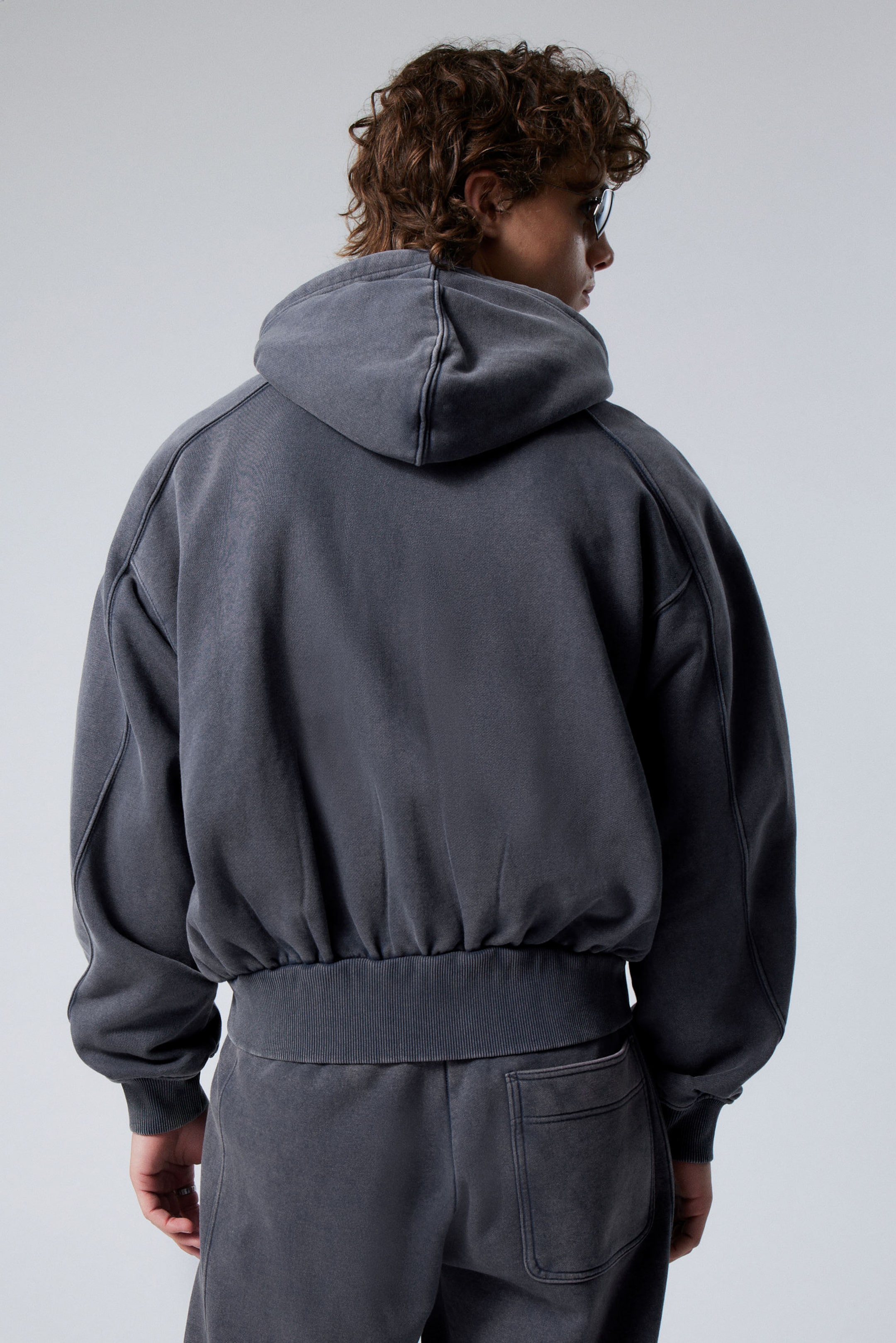 Washed Dark Blue - Loose Zip Hoodie - 3