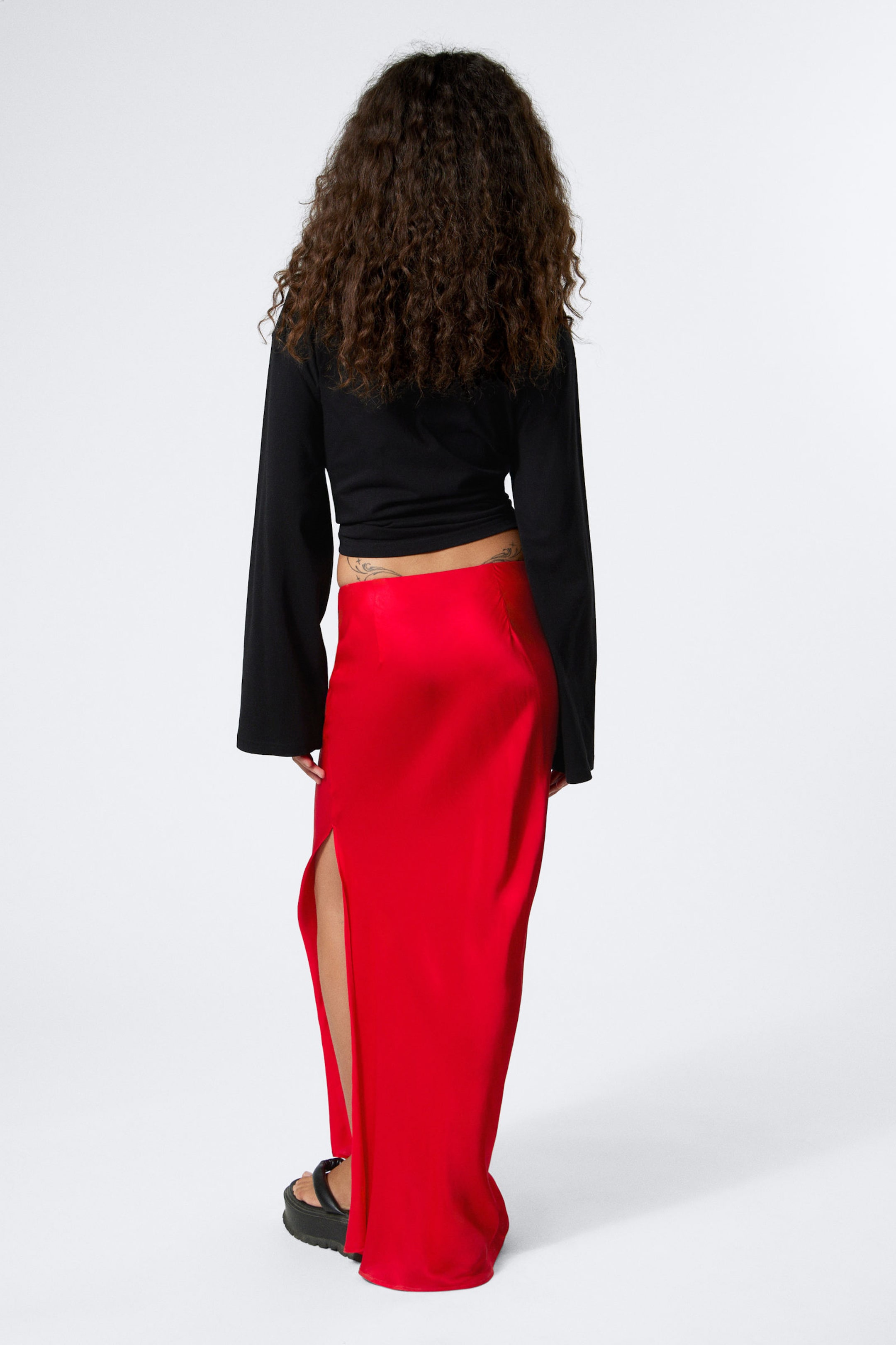 Bright Red - Low Rise Bias-Cut Satin Maxi Skirt - 3