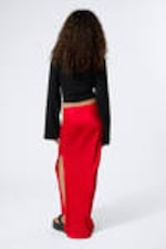 Bright Red - Low Rise Bias-Cut Satin Maxi Skirt - 3