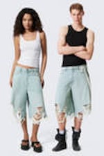 Schaumblau - Hellblau - Cosmos Loose Fit Denim Shorts - 0