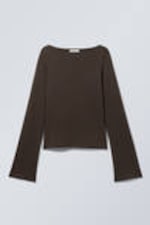 Dark brown - Annie Long-Sleeved Boat-Neck Top - 2