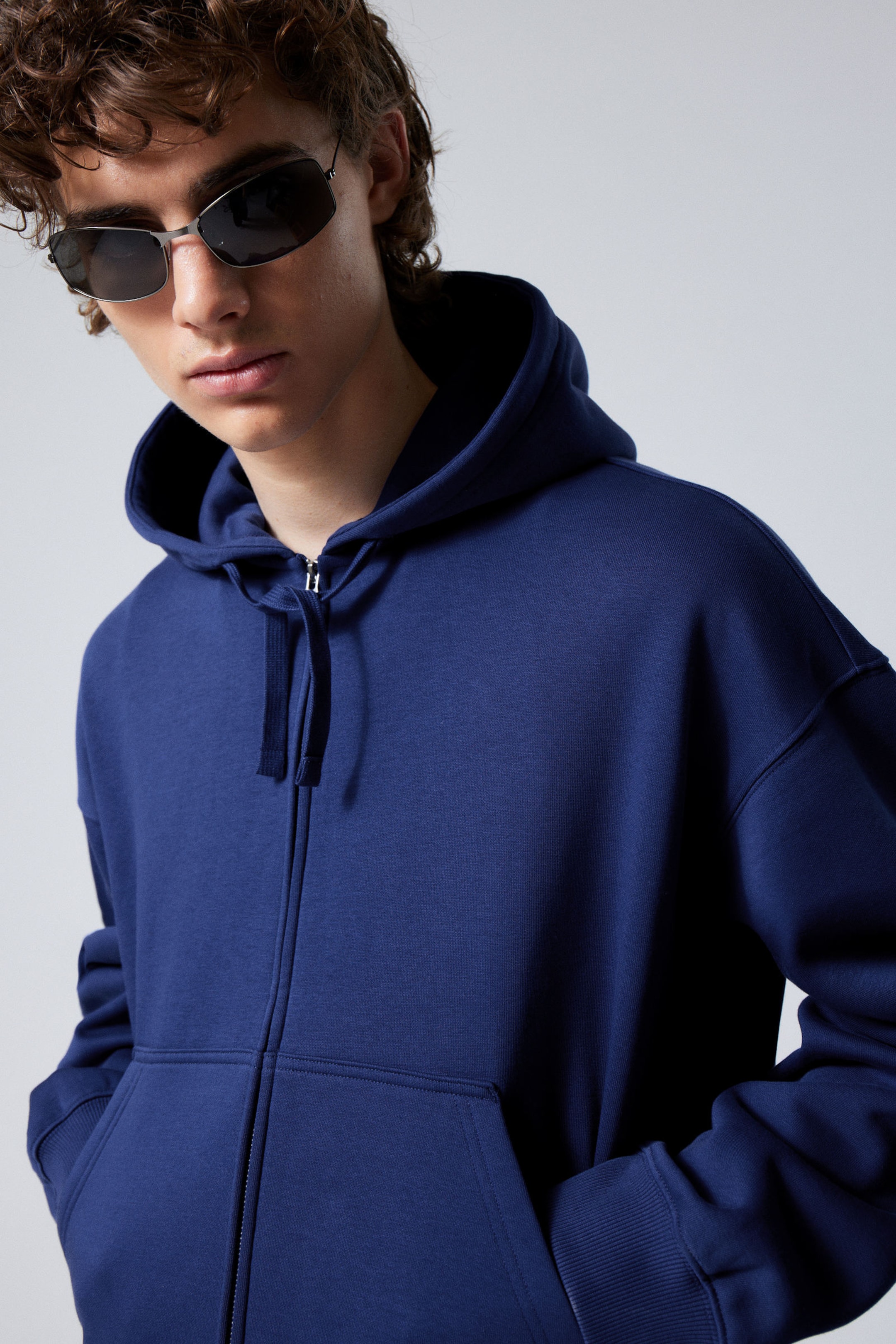 Blue - Boxy Midweight Zip Hoodie - 1