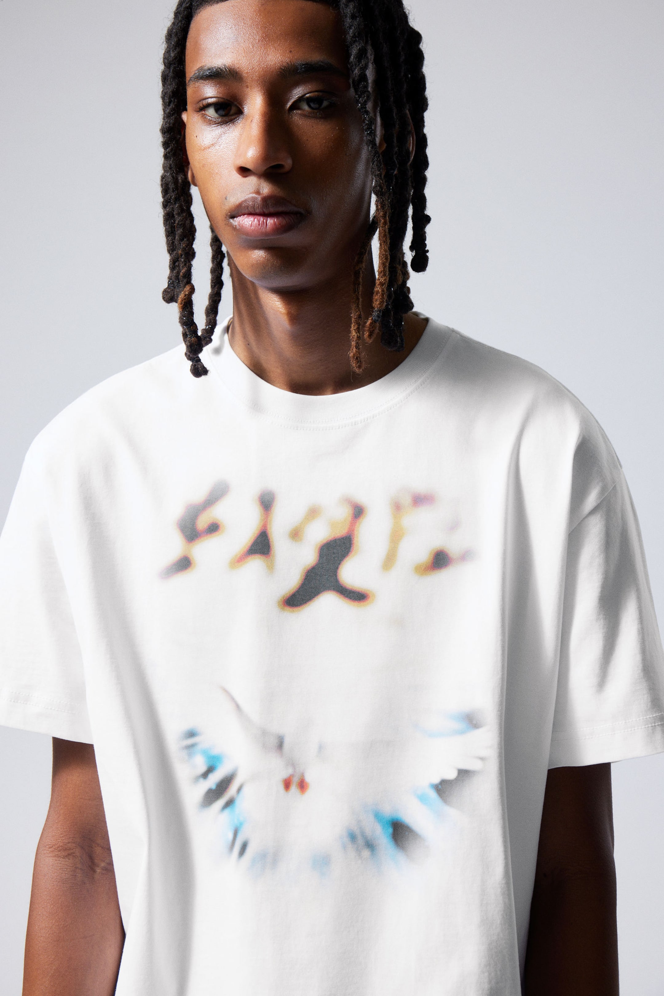 White - Blurry Dove - Oversized Graphic Printed T-shirt - 1