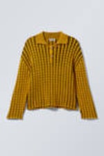 Black & Yellow - Boxy Cable-Knit Polo Sweater - 1