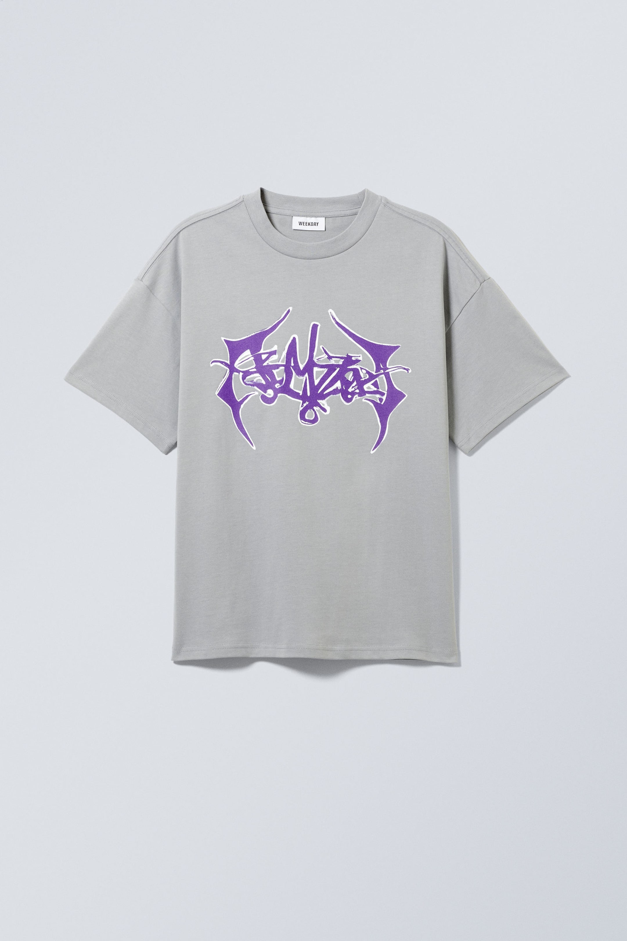 Grey Purple Print - Great Boxy Printed Graphic Tee - 0