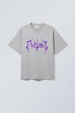 Grey Purple Print - Great Boxy Printed Graphic Tee - 0