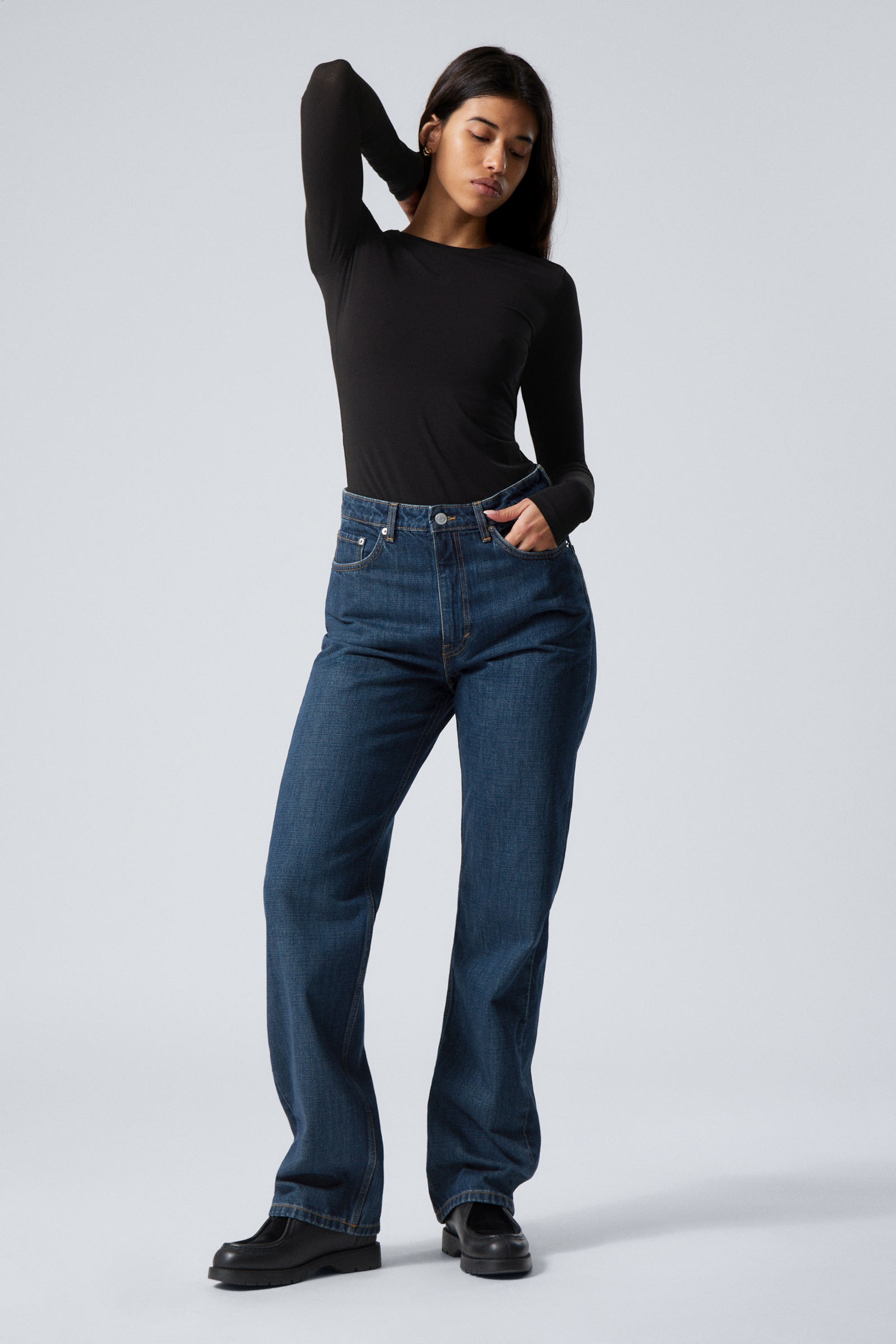 Sapphire Blue - Dark Blue - Rowe Super High Waisted Regular Straight Leg Jeans - 0