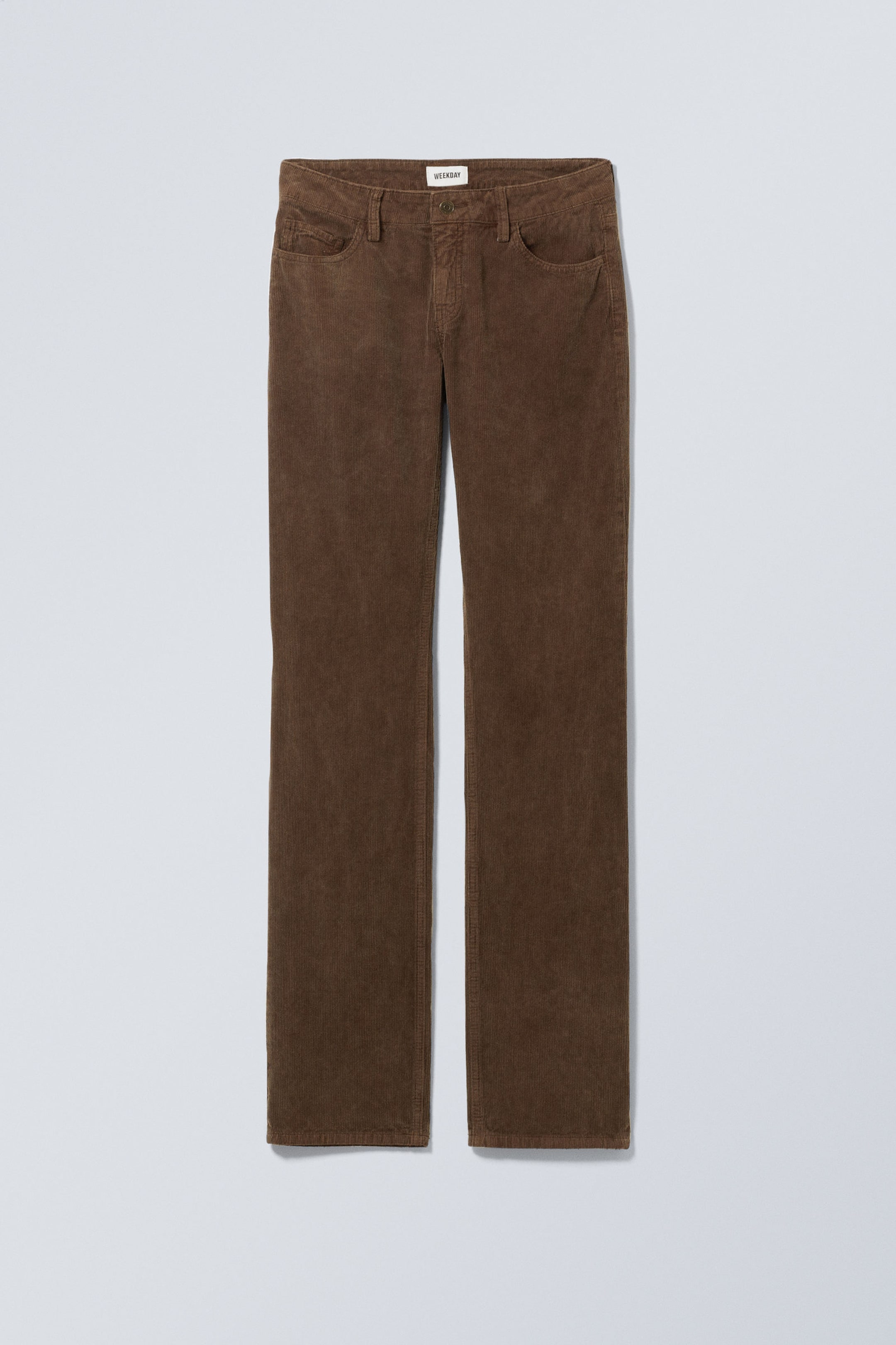 Dusty Brown - Low Waist Slim Straight Corduroy Trousers - 2