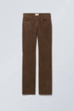 Dusty Brown - Low Waist Slim Straight Corduroy Trousers - 2