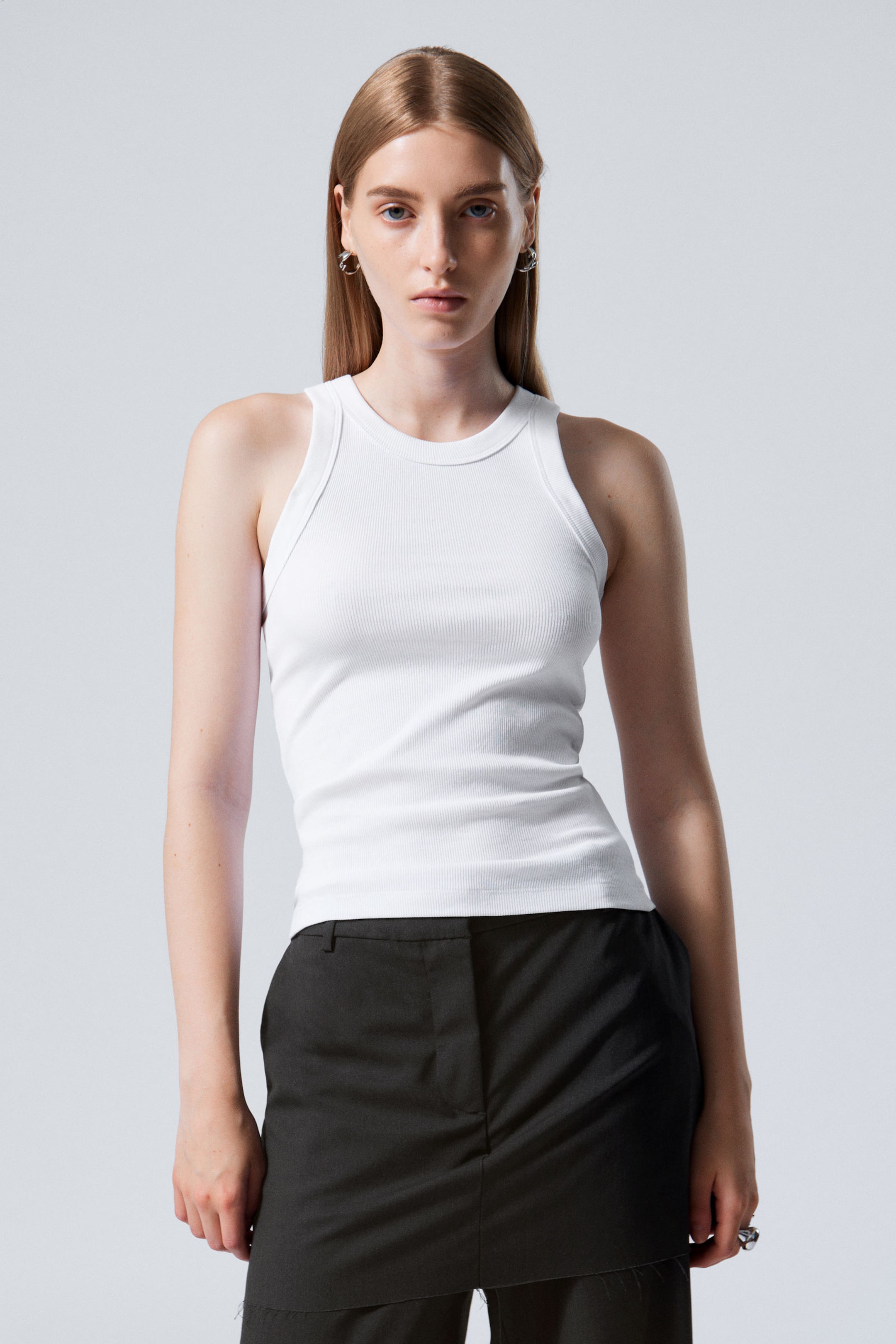 fitted rib tank top - White | Weekday GB