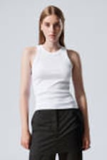 White - Fitted Rib Tank Top - 1