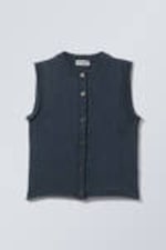 Dunkles Marineblau - Knitted SingleBreasted Vest - 2